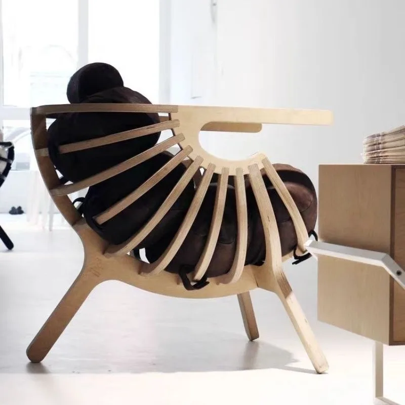 Solid wood shell chair, simple home chair, all solid wood sofa