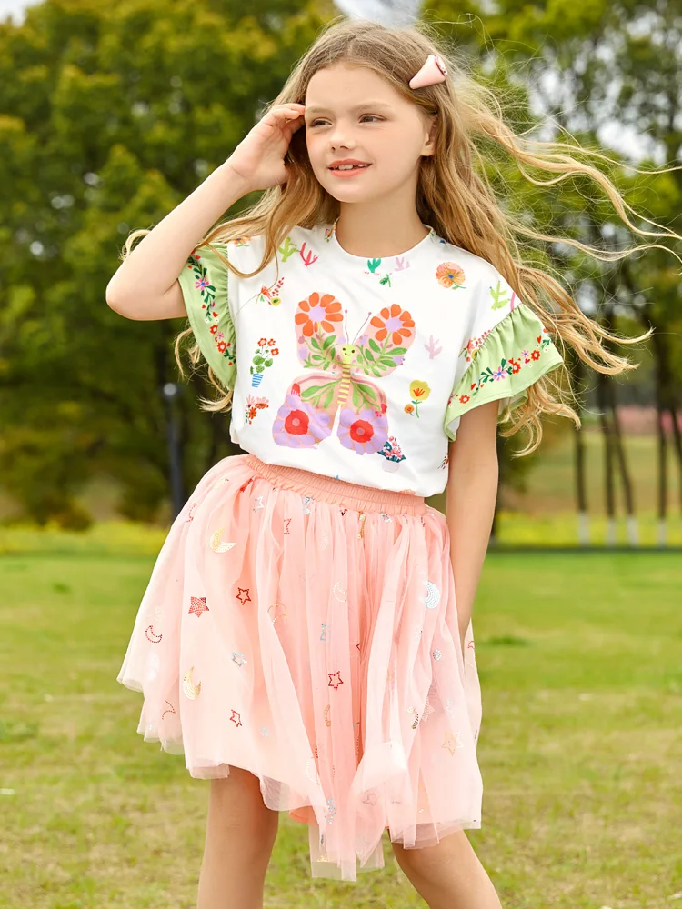 Girl T-shirt and layered skirt summer cartoon print short-sleeved princess skirt suit