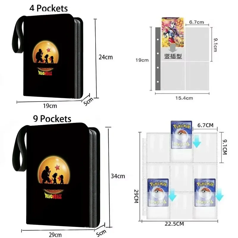 400pcs/900pcs Dragon Ball Binder Card Album Book Folder 4/9 Card Slots Collections Zipper Double Pocket Zipper Card Holder