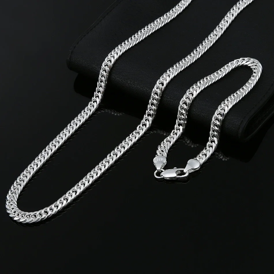 

Fashion original brand 925 Sterling Silver man 6MM geometric chain bracelets neckalces for women Party wedding jewelry sets