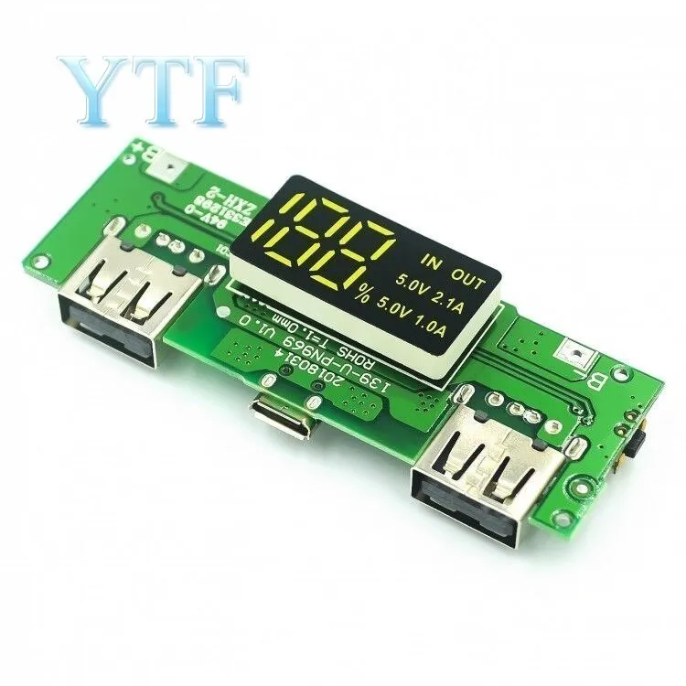 1PCS 18650 Lithium Battery Digital Display Charging Module 5v2.4a 2A Dual USB Output Band Display Booster Module