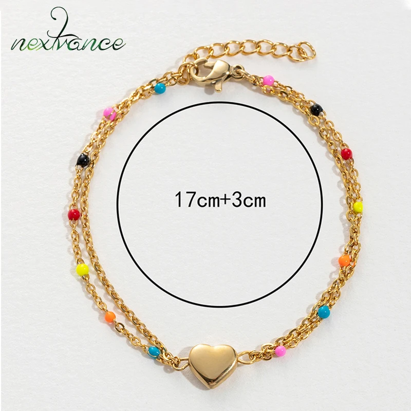 Nextvance Double Layer Drop Oil Bracelet With Heart Gold Color Stainless Steel Thin Chain For Women Girl Birthday Jewelry Gifts