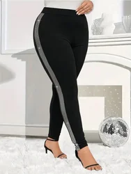 Damskie plus size modne obcisłe legginsy jasne wiertło wąskie spodnie do jogi Casual Comfort legginsy z wysokim stanem