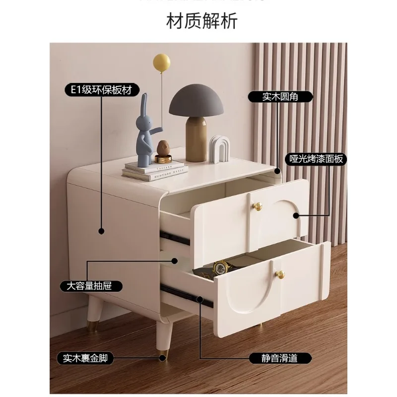 Cream style solid wood frame bedside table simple modern storage cabinet storage cabinet baking paint home bedroom wedding