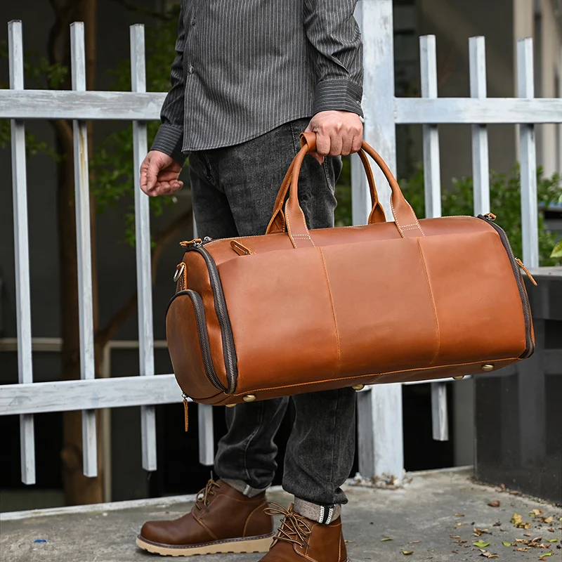 Men Business Trip Travel Bag for Suit Bag Duffle Bags Leather Men Handbag Genuine Leather Men\'s Weekend Bags Storage Bag Large