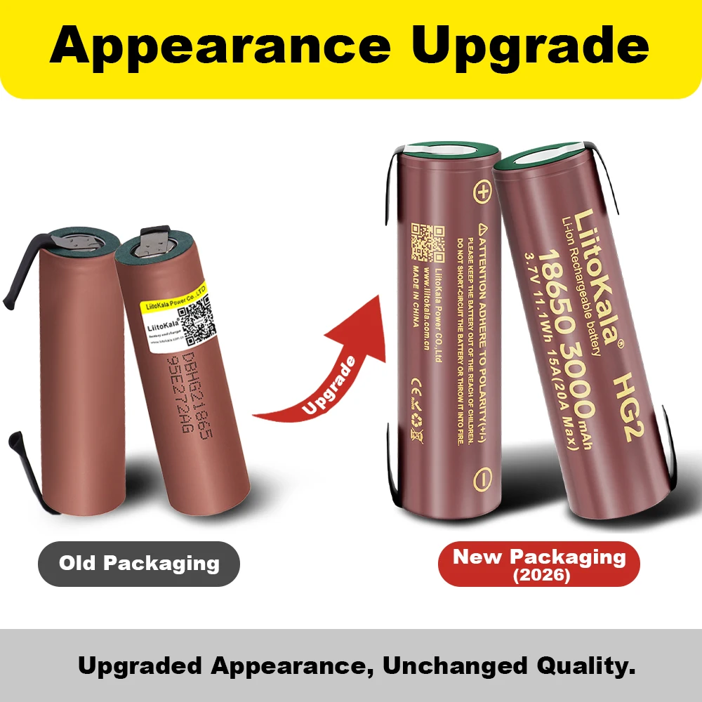 Liitokala hot hg2 18650 3000mah high power rechargeable battery power high discharge, 30a big current + diy nicke