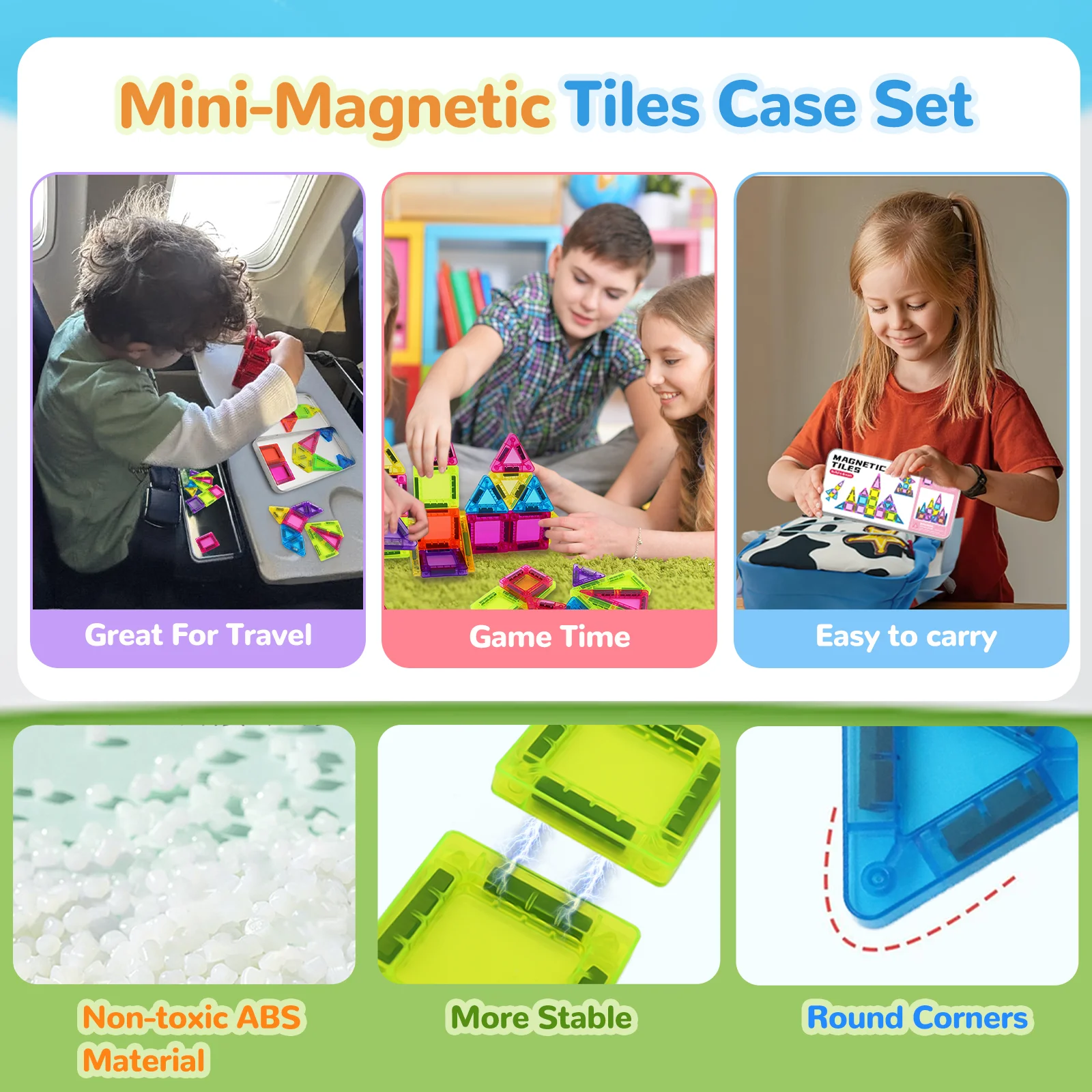 Mini blocs de construction magnétiques pour enfants, jouets magnétiques portables aux couleurs vives et aux motifs amusants, cadeau d'anniversaire et de vacances