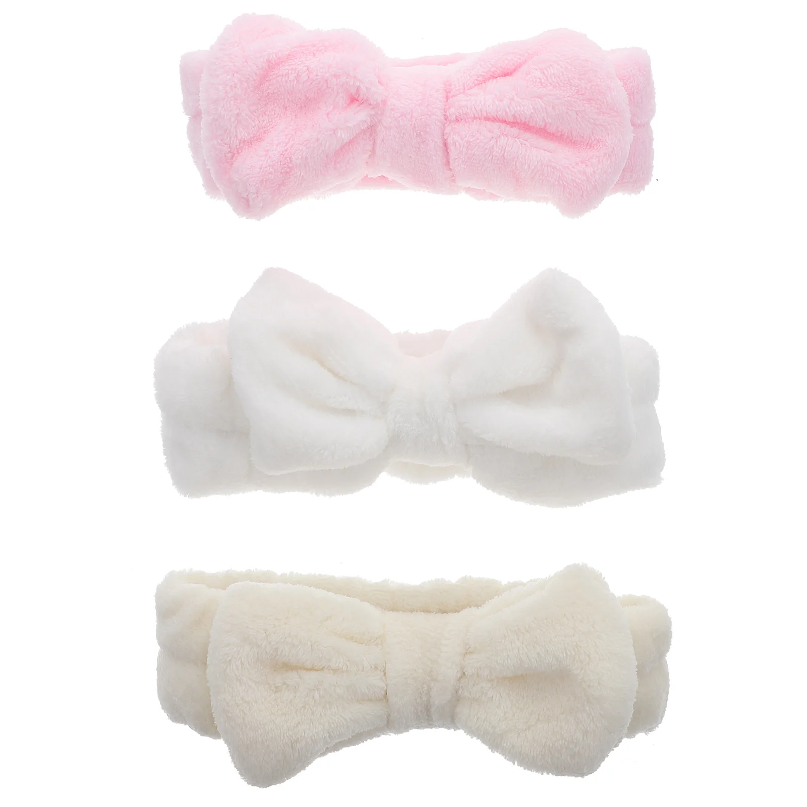 

3 Pcs Coral Fleece Headbands Elastic Women Girls Fluffy Bowknot Hairbands Makeup Headdress Face Washing Spa Facials