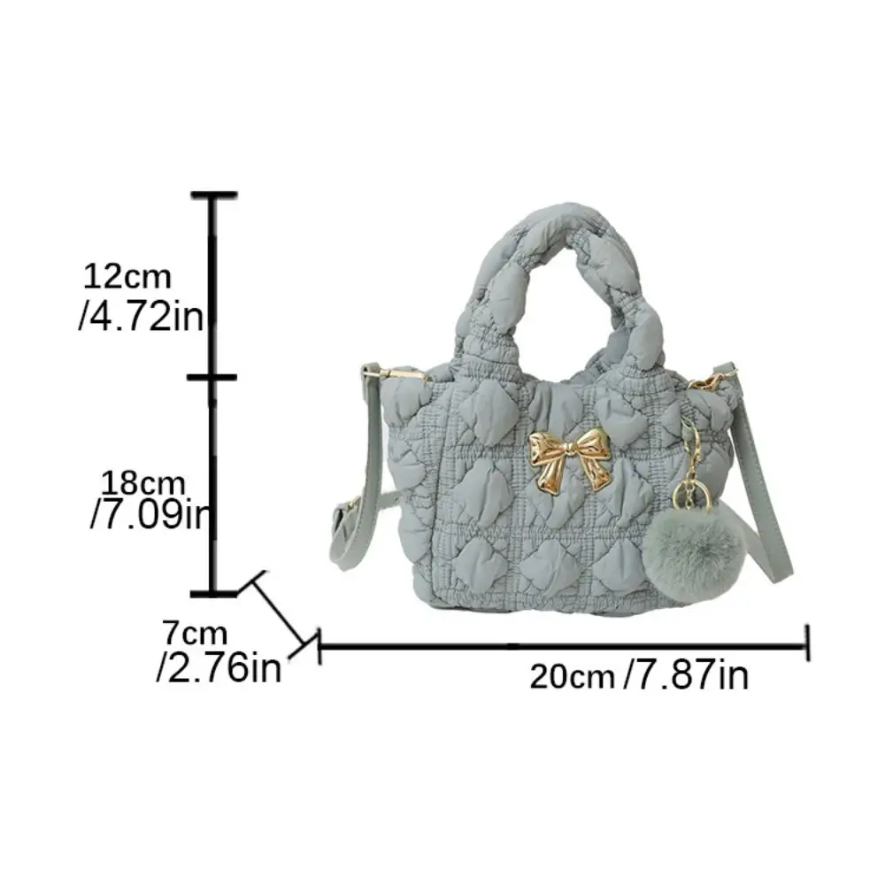 Simple Korean Style Bow Crossbody Bag Pleated Puffer Space Cotton Shoulder Bag Square Fluffy Ball Bubble Cloud Handbag Girls