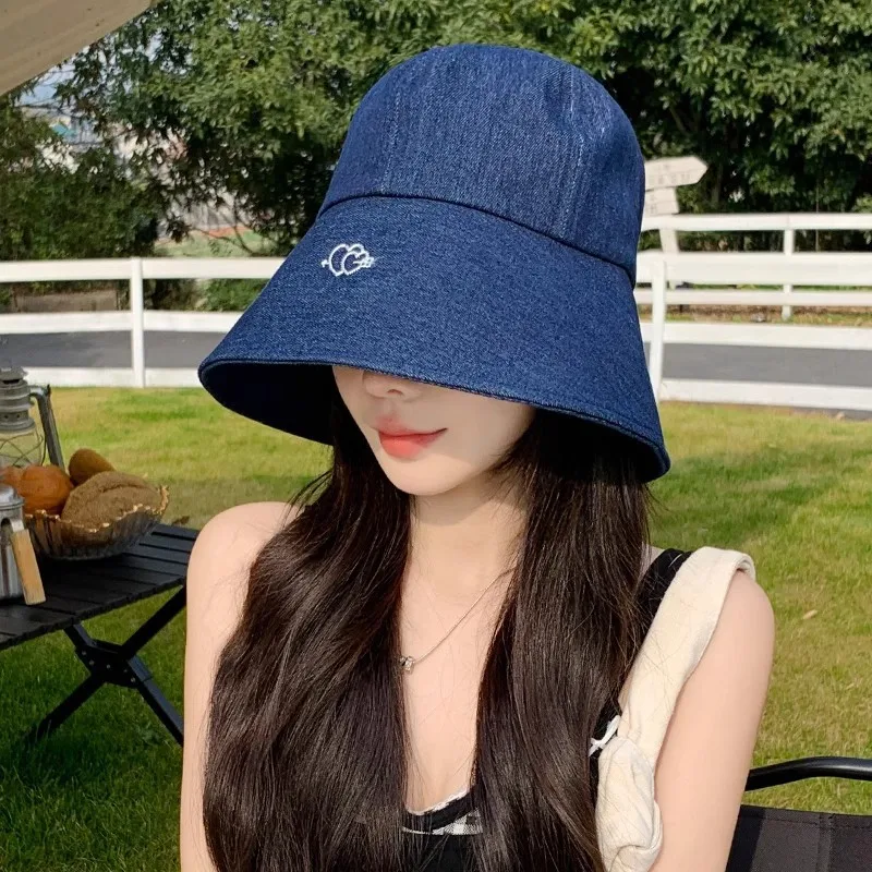 New fashion solid color letter overbrimmed fisherman hat female art casual pot hat with love embroidered bucket hat tide
