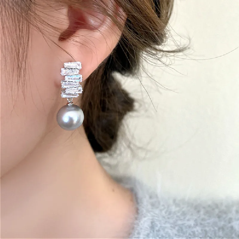 Sparkling Zircon Pearl Earrings For Women Delicate New Luxury Simple Fashion Jewelry Earings Wholesale