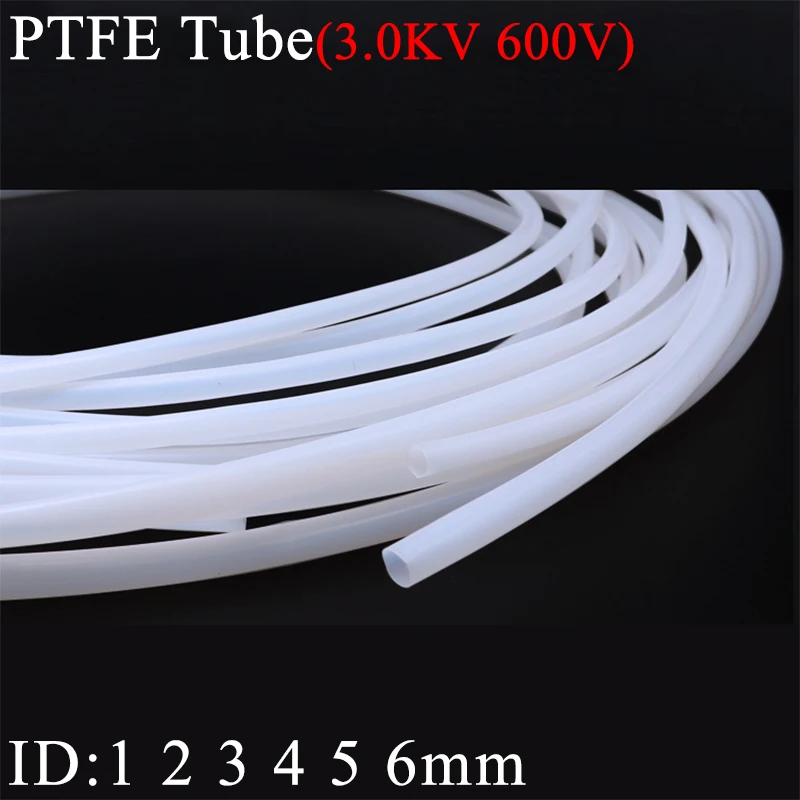 1/5M PTFE Tube For 3D Printer Parts Pipe 1mm 2mm 3mm 4mm 5mm 6mm Insulated Hose Rigid Pipe Temperature Corrosion Resistance 600V