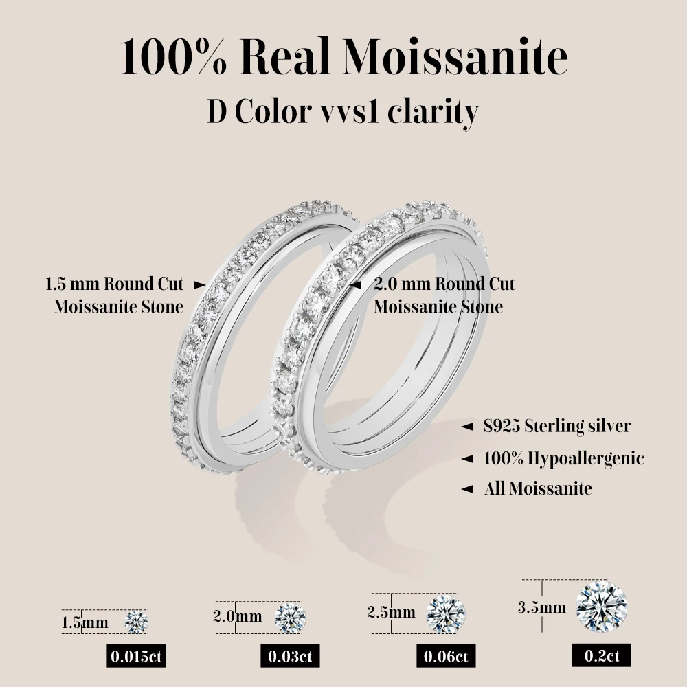 CHARMING Trendy Rotatable Moissanite Ring S925Silver handmade for Women party Daily Jewelry Birthday Gift Anniversary Engagement