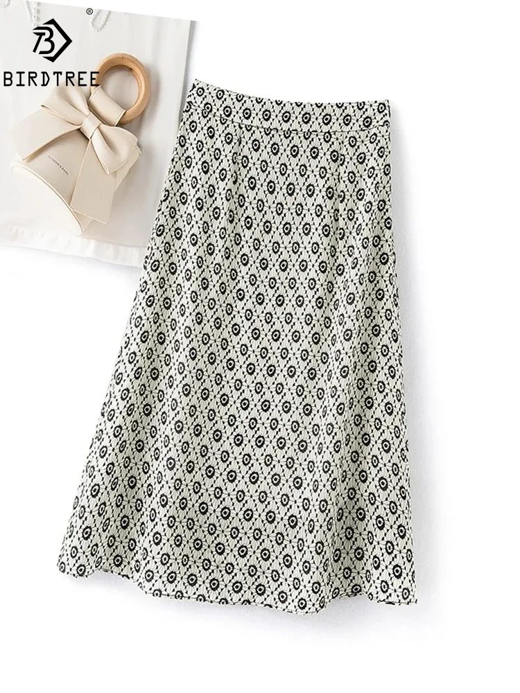 

Birdtree Women Crepe De Chine Elegant 100%Pure Real Silk Skirt Printed Long High Waist Invisible Zipper Skirts 2024 New B36550QM