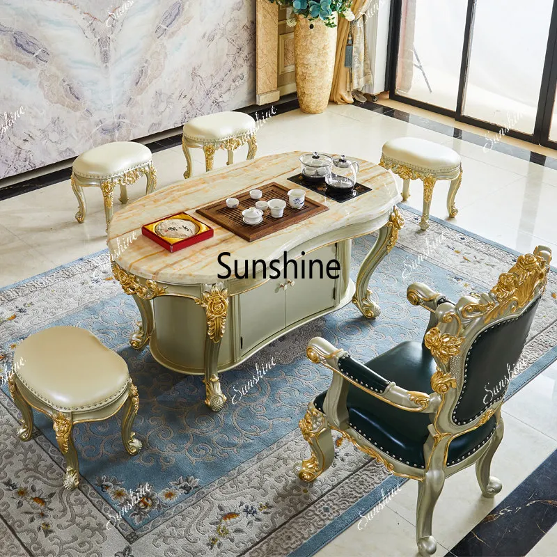 

American living room solid wood champagne gold tea integrated balcony table and chair combination