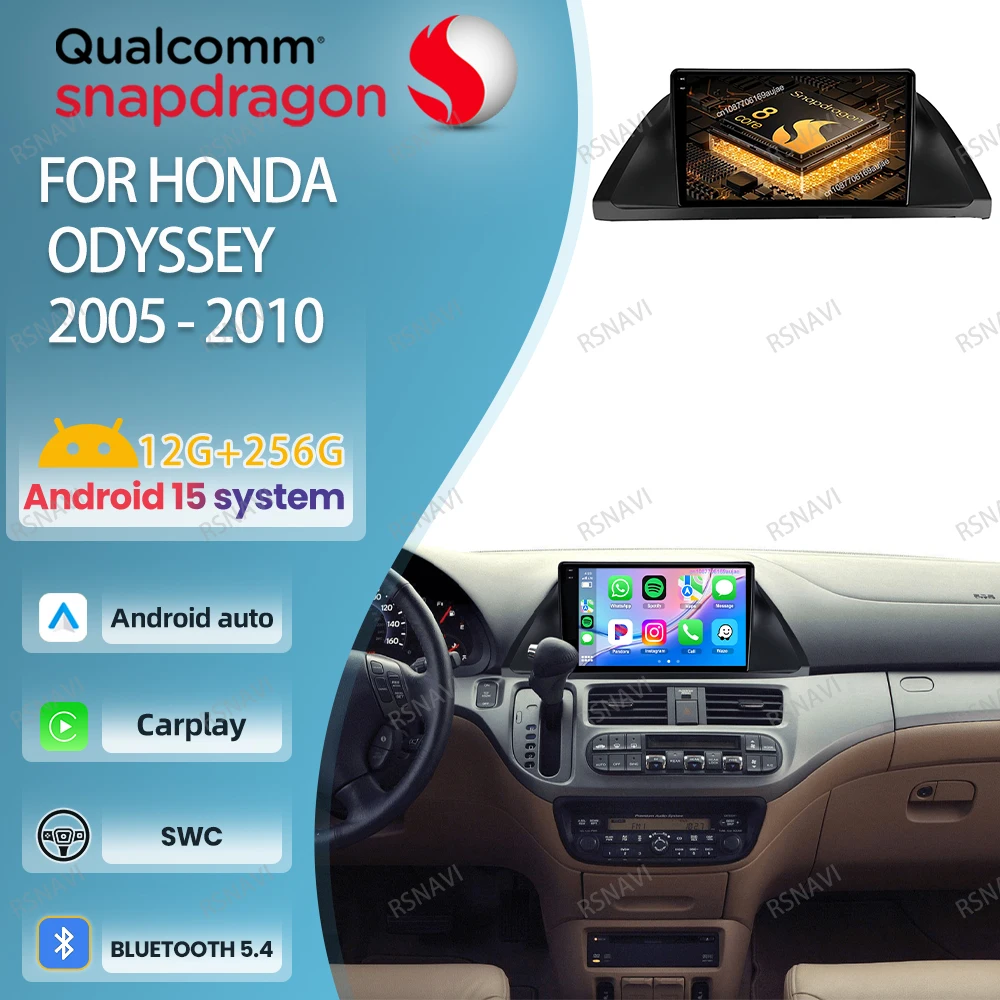 Car Radio Android 15 For Honda Odyssey 2005 - 2010 Qualcomm Stereo Viedo Player 5G WIFI DSP 4G LTE QLED GPS Navigation Head Unit