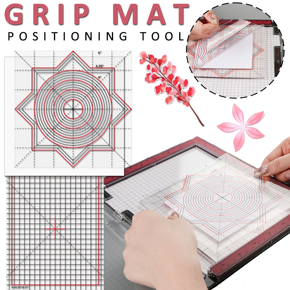 Multi-Use Non-Slip Sticky Mats Fit in Stamp Positioning Tool For Craft Card Making Photopolymer Grip Mat with Printed Guides