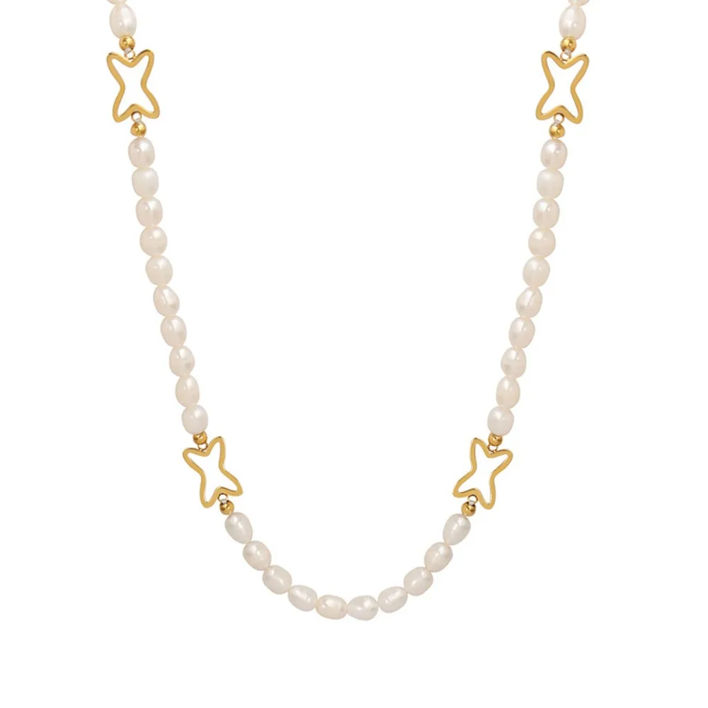 

Women's Necklace Geometric Shape Freshwater Pearl Pendant Collarbone Chain Stainless Steel Fashion Jewelry