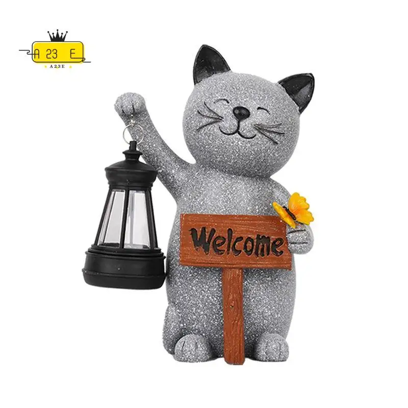 A23E-High-Quality Animal Series Lantern Kitten Lights - Beautiful Resin Home Sculptures Perfect For Christmas Halloween