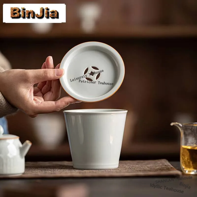 300ml Handmade Antique Blue Galze Jianshui Japanese Copper Cash Lid Tea Wash Writing-brush Washer Chaxi Accessories Decoration