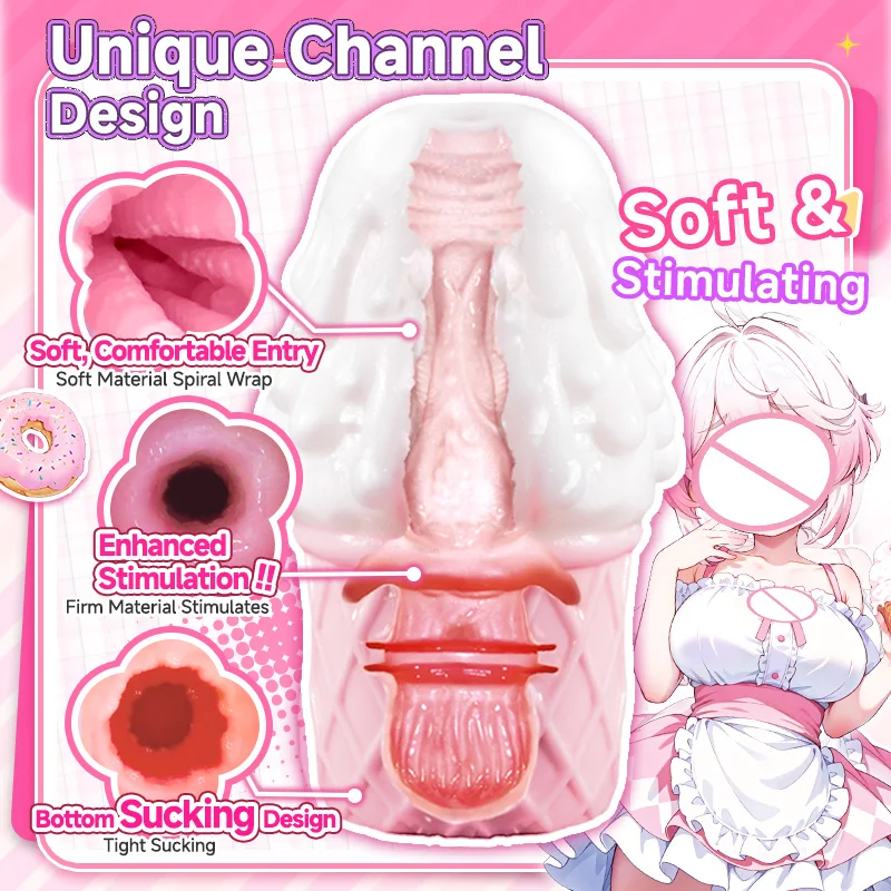 YUU الآيس كريم شكل الاستمناء للذكور لعبة الجنس المخفية جيب كس أنيمي المهبل مص لعبة الاستمناء للرجال لينة المحمولة #4