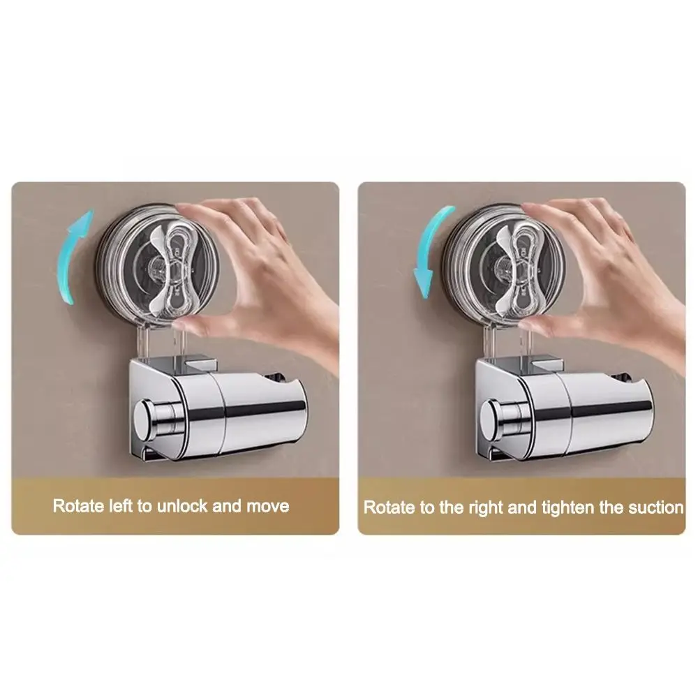

With Hanger Hooks Suction Cup Shower Head Holder No Drill Stable Rotation Showerhead Bracket Wall Mounted Universal