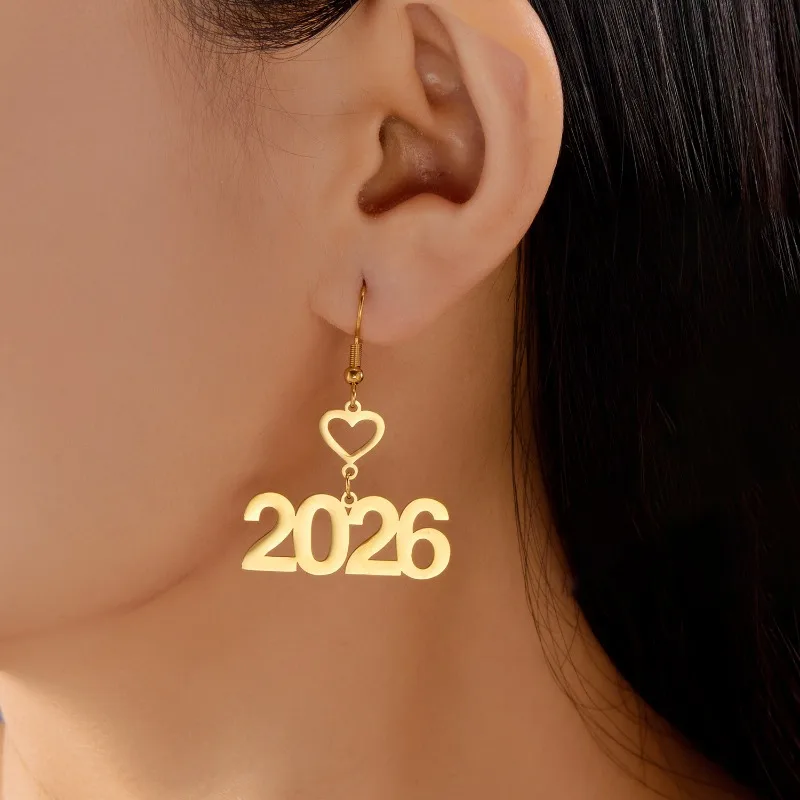

2026 New Year Celebration Earrings Women's Simple Gold Digital Earrings Holiday Gift Jewelry