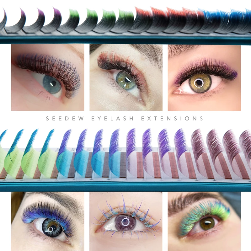 SEEDEW 3 กรณี/ล็อตผสมสีไล่ระดับสีขนตาคริสต์มาสของขวัญฮาโลวีน Rainbow Eyelash Extensions อุปกรณ์