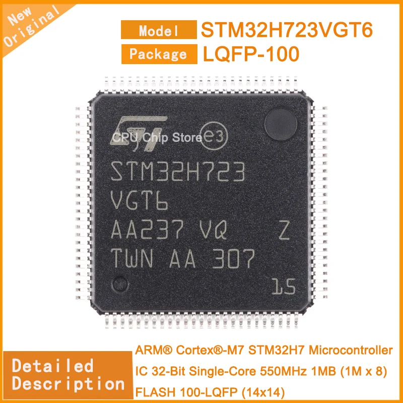 5Pcs/Lot New Original STM32H723VGT6  STM32H723  Microcontroller IC 32-Bit Single-Core 550MHz 1MB (1M x 8) FLASH 100-LQFP (14x14)