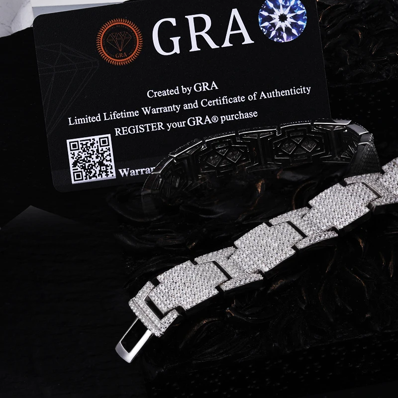 Tuhe alta qualidade unissex vvs1 d cor moissanite relógio corrente cubana pulseira s925 prata para homens hip hop jóias