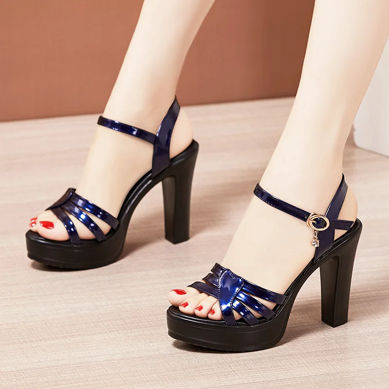 High quality summer leather sandals for women 8cm 10cm high heel 2024 size 32 33 42 43 platform open toe elegant shoe black blue