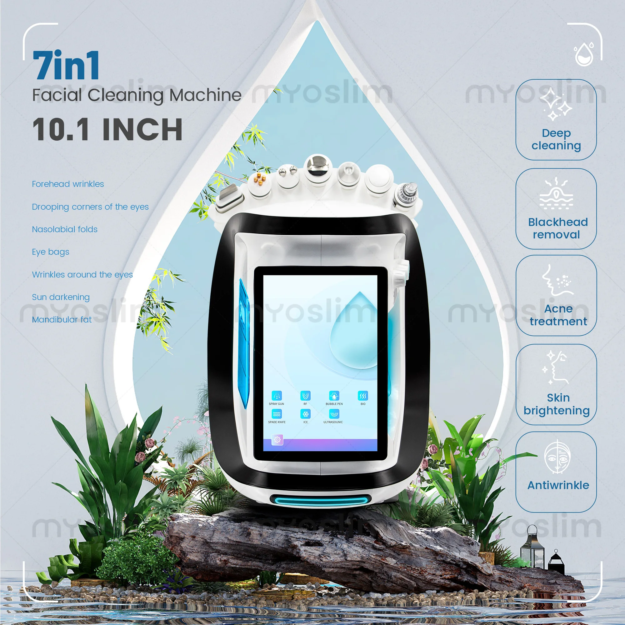 7-in-1 Smart Ice Blue Facial Beauty Equipment – All-in-One Skin Cleansing, Hydrating, Lifting & Rejuvenation Machine for Salons