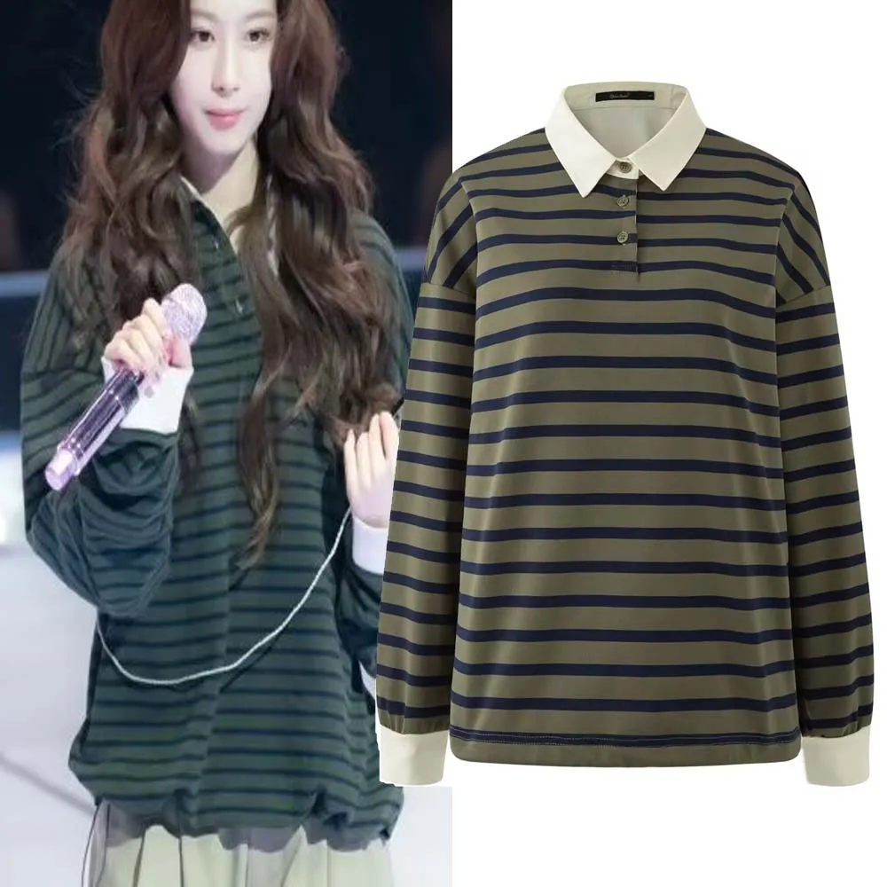 

Сексуальная полосатая толстовка с капюшоном для женщин, модная универсальная прямая модель, повседневный шик, весна 2026