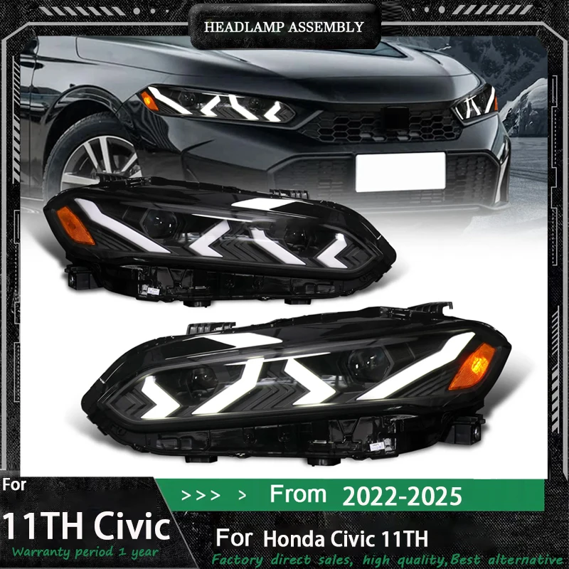 

Для Honda Civic 11-го поколения 2022-2025 в сборе, модифицированные светодиодные передние фары, динамический указатель поворота Eleventh Gen