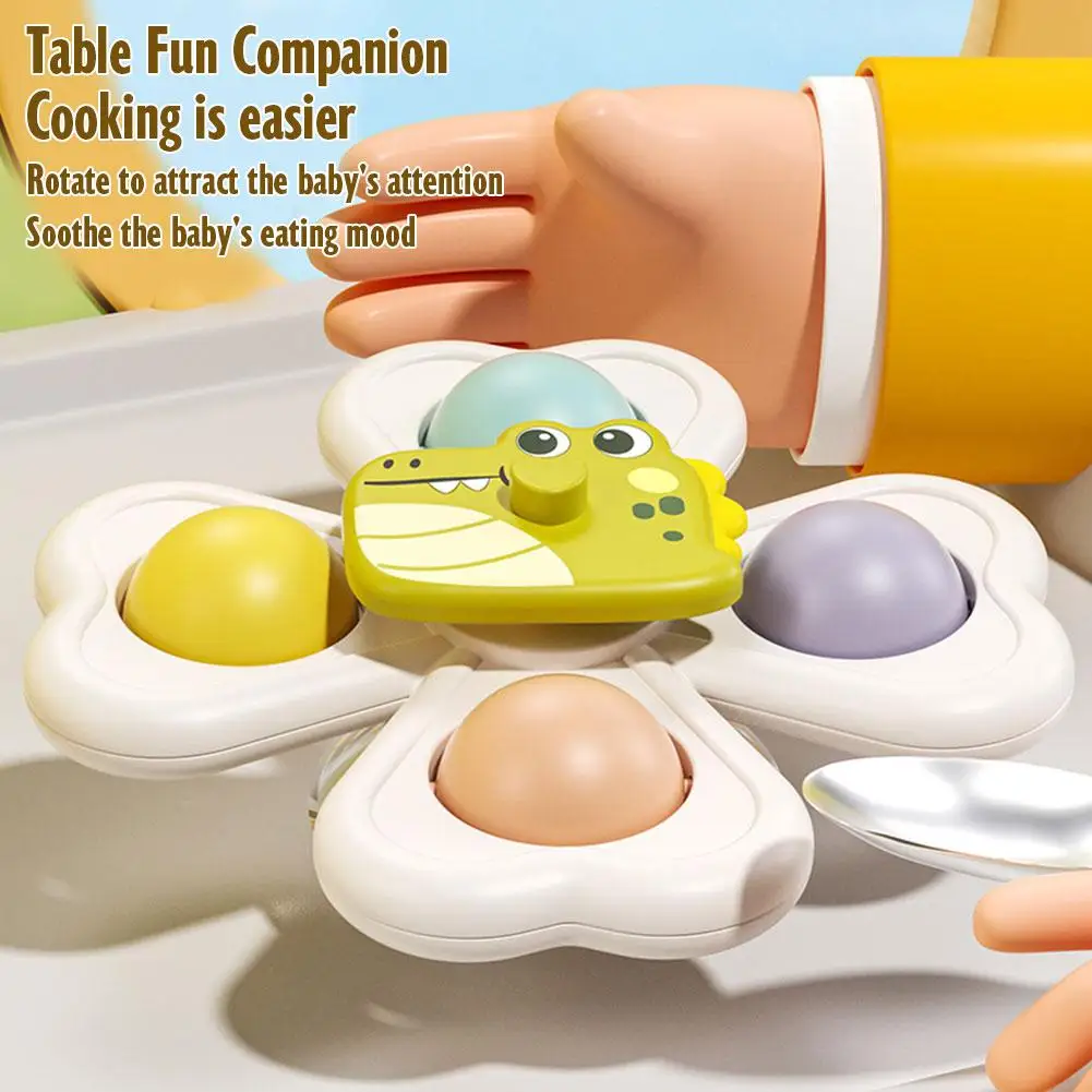 Ventouse rotative pour enfants, 3 pièces, jouets Spinner d'animaux de dessin animé pour fenêtre, plateau de chaise haute, Table de bain, cadeau pour enfants