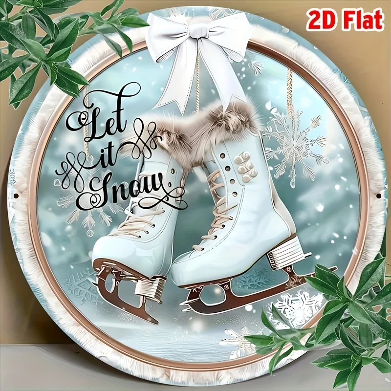 2D Flat Round Wooden Sign, Suitable for Winter Skating, Ideal for Holiday Wall Decor, Lightweight And No Power Needed, Designed
