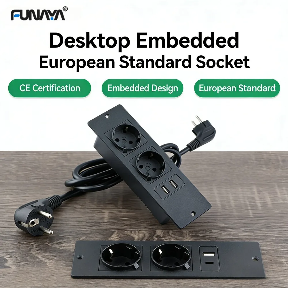 FUNAYA Desktop Embedded Socket EU KR Built-in AC220 250v Furniture Cabinet Socket with USB A C Power Hidden Electrical Outlets