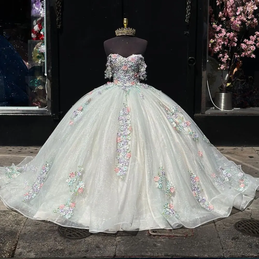 Bloem Ivoor Quinceanrea Jurken 2024 Off Shoulder Xv Jurk Para Eventos Especiale Sweet 16 Prinses Vestido De 15 Quinceañeras