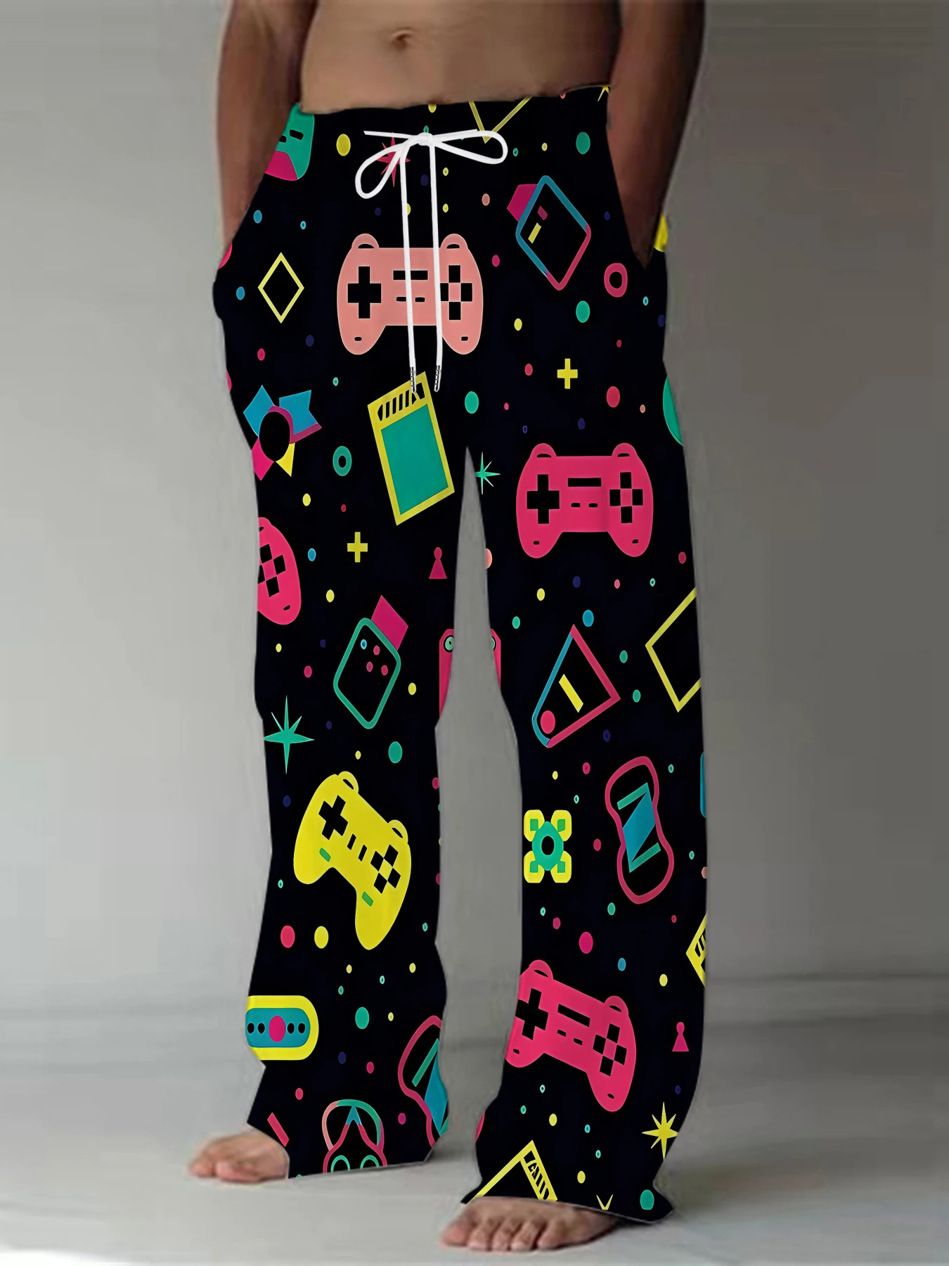 Unisex Quick Dry Straight Long Pants Hip Hop Streetwear Trousers, Game Controller 3D Print Elastic Waist Drawstring Sweatpants