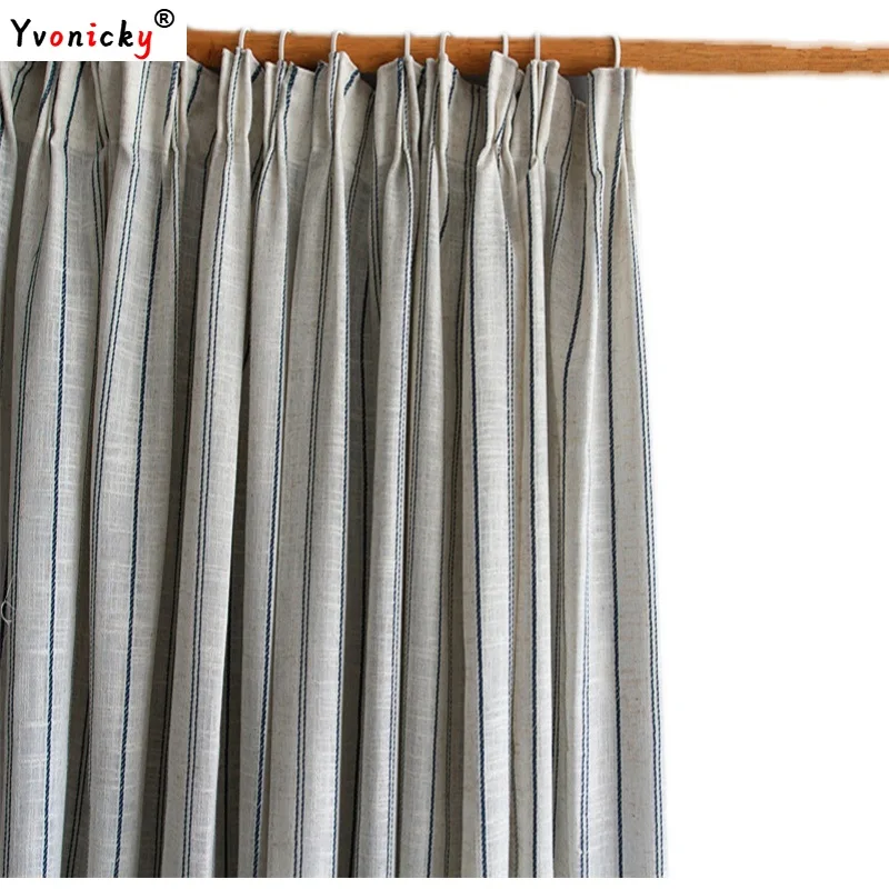 Nordic Linen Cotton Striped Semi-blackout Curtains For Living Room, Blue Striped Bedroom Window Drapes, Nordic Simple Cortinas