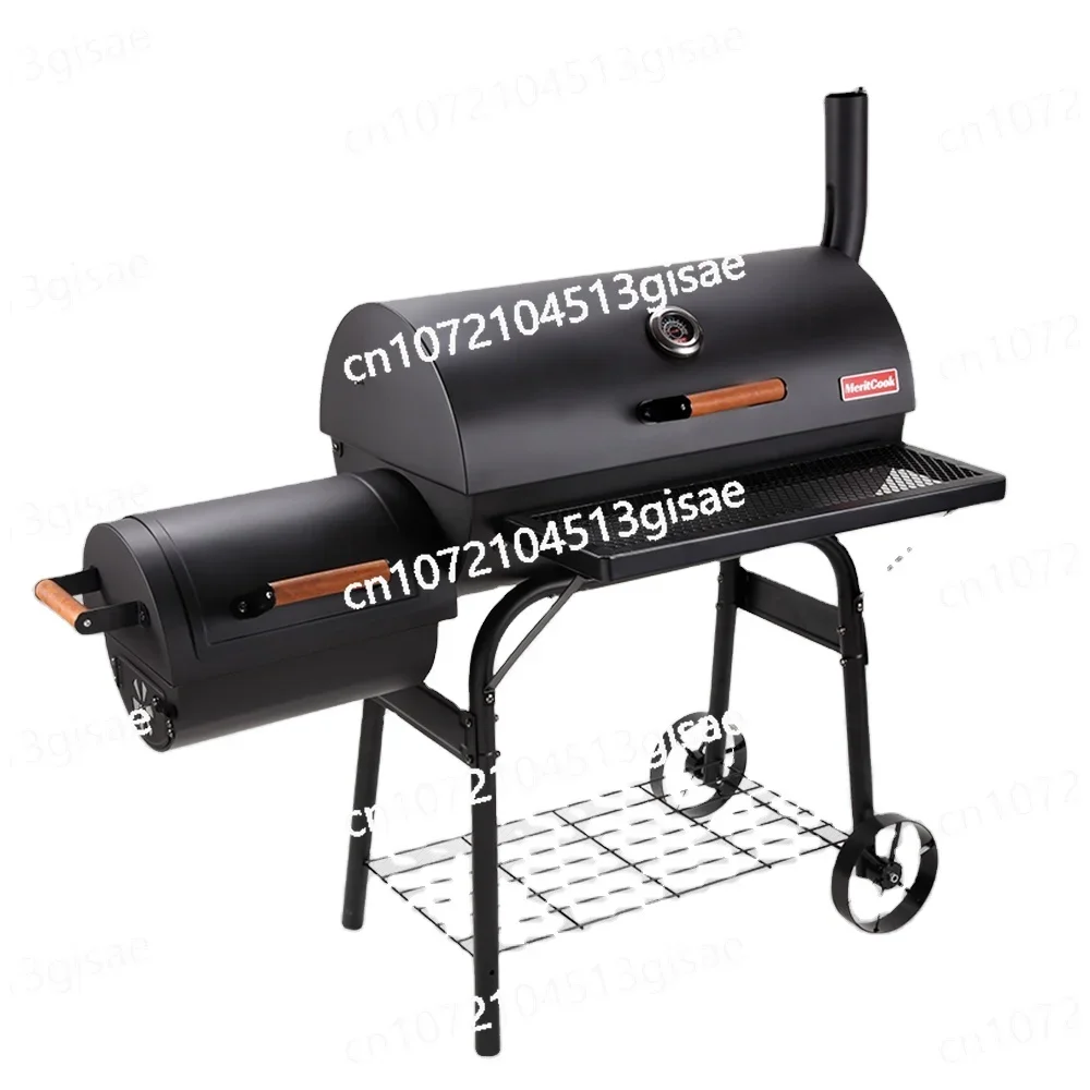 Premium Heavy Duty Outdoor Large Portable Trolley Barrel Smoker Charcoal BBQ Grill with Offset Smoker