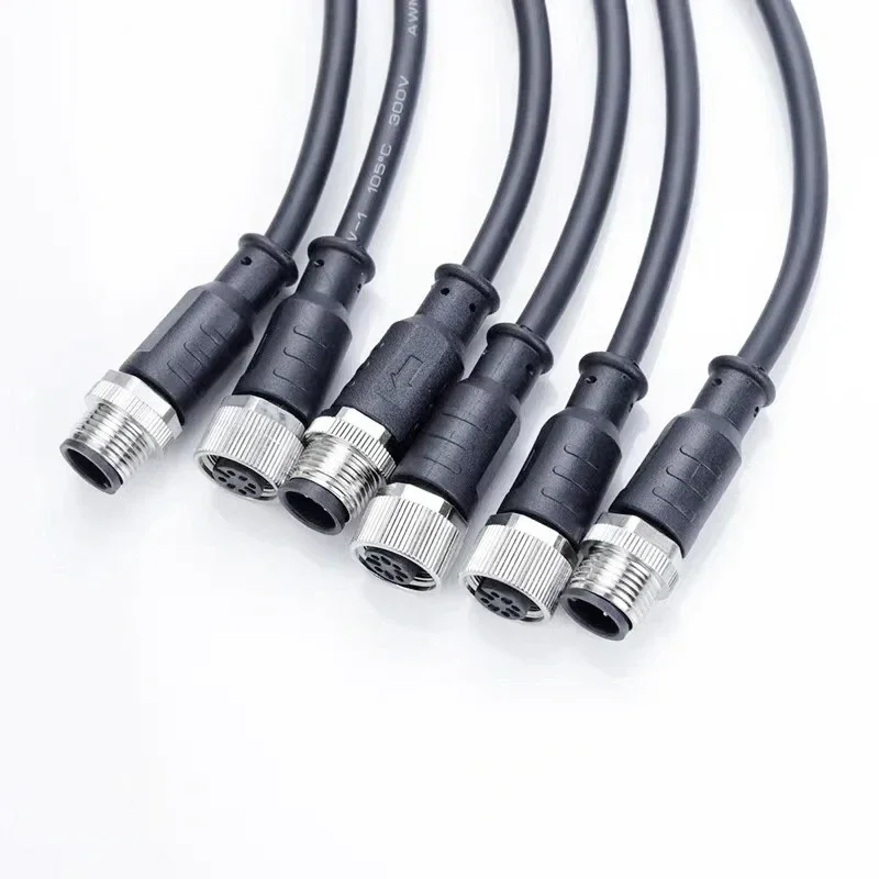 M12 Aviation Sensors Double Head 3 4 5 6 8 12 17 Pin Elbow Male Female Head Communication Connector 2 Meters  Head to Straight