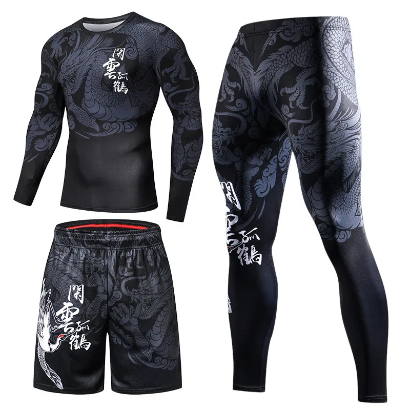 Men Long Sleeve Boxing Jersey Male GYM Fitness Tee Leggings Short Sport Running Set Skiing Basketball Football Clothes Suit H629