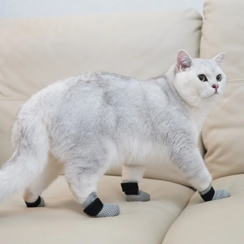 Pet Breathable Mesh Cat Shoe Covers Anti Scratch Foot Protector for Cats Injection Examination Home Daily Use Dog Leg Warmers