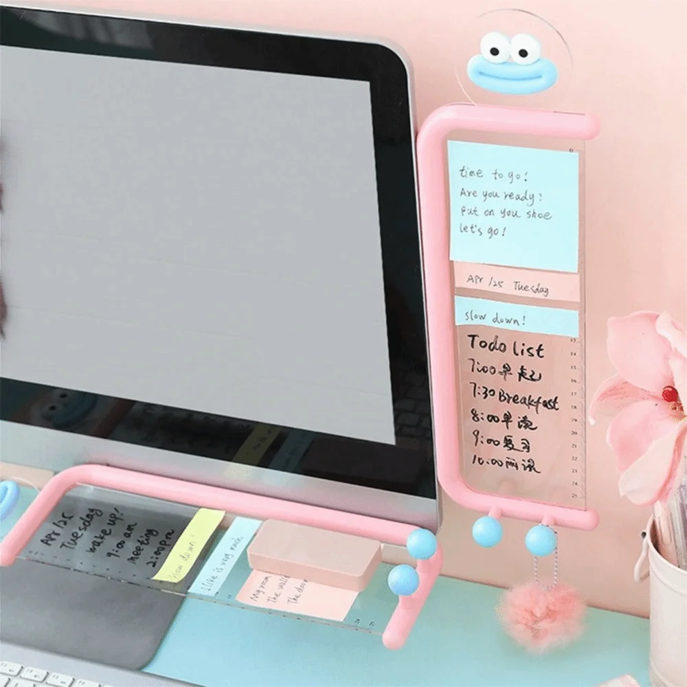 Transparent Computer Screen Message Board Self-adhesive with Hanging Hook Computer Monitor Memo Board Multi-functional Cartoon