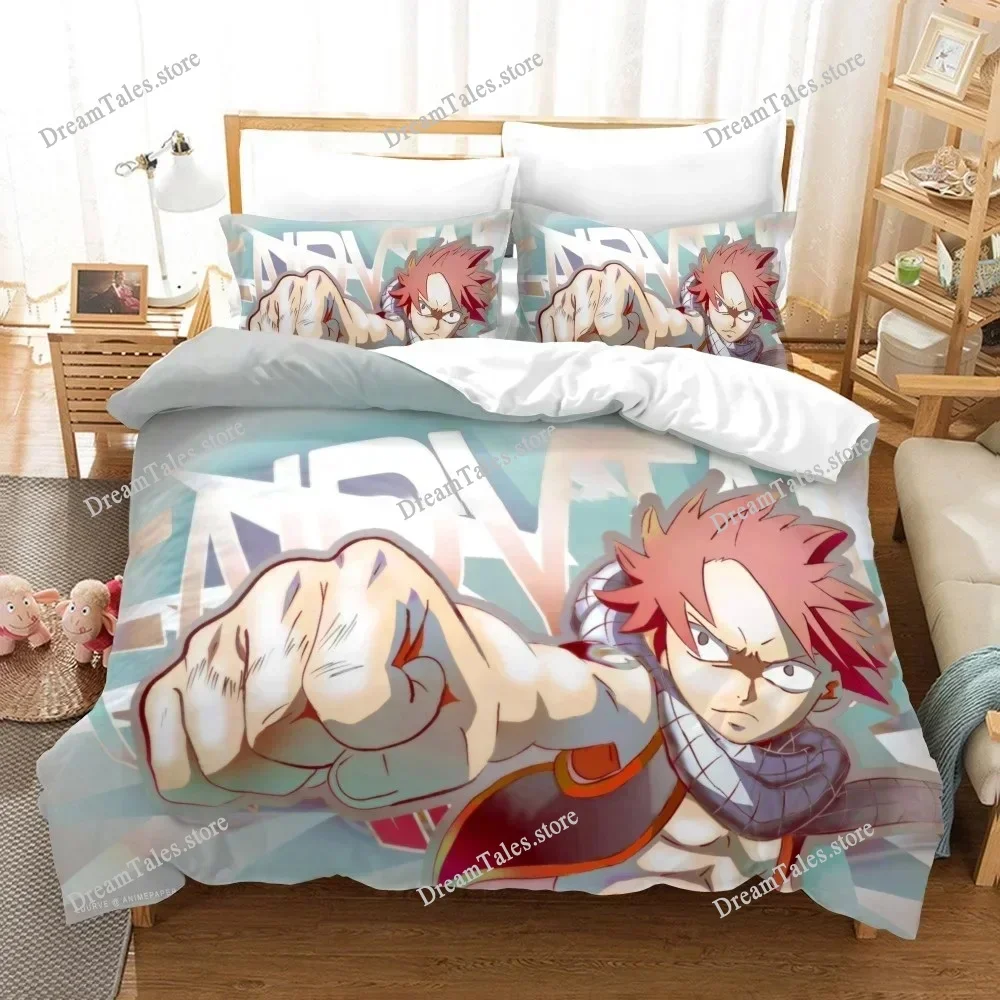 

3D Printed Anime Fairy Tail Natsu Bedding Set Boys Girls Twin Queen Size Duvet Cover Pillowcase Bed Kids Adult Home Textile