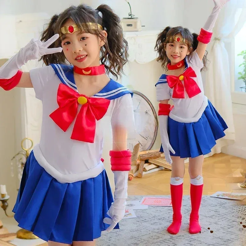 

Moon Sailor Costume Usagi Tsuk37 Cosplay for Girls, Short Sleeve Dress with Pouch, Gloves, Socks, Halloween Outfit