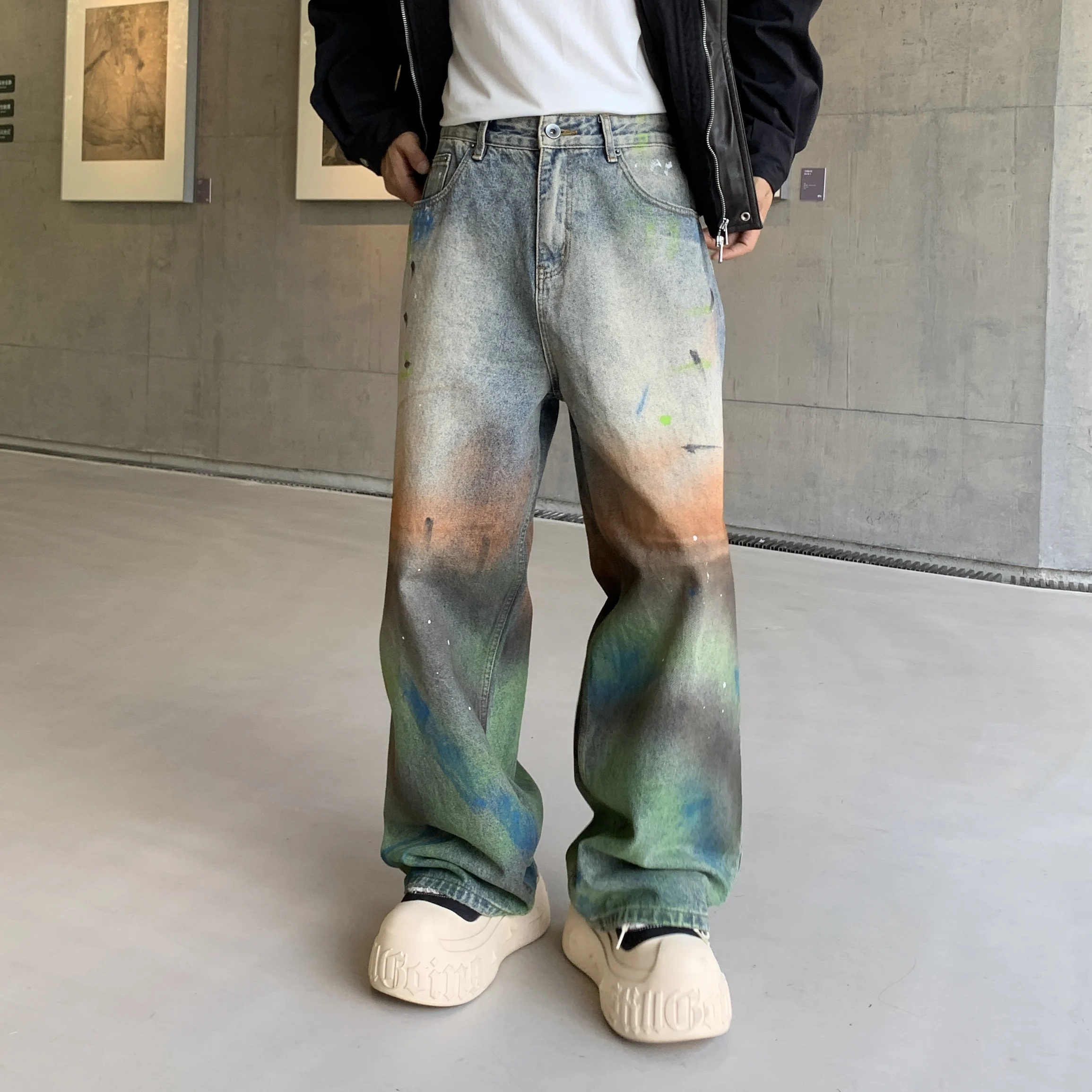 

Модные мужские джинсы в американском стиле ретро, свободные, прямые брюки, широкие потертые, повседневный весна/осень 2026, новый стиль, модный мужской стиль