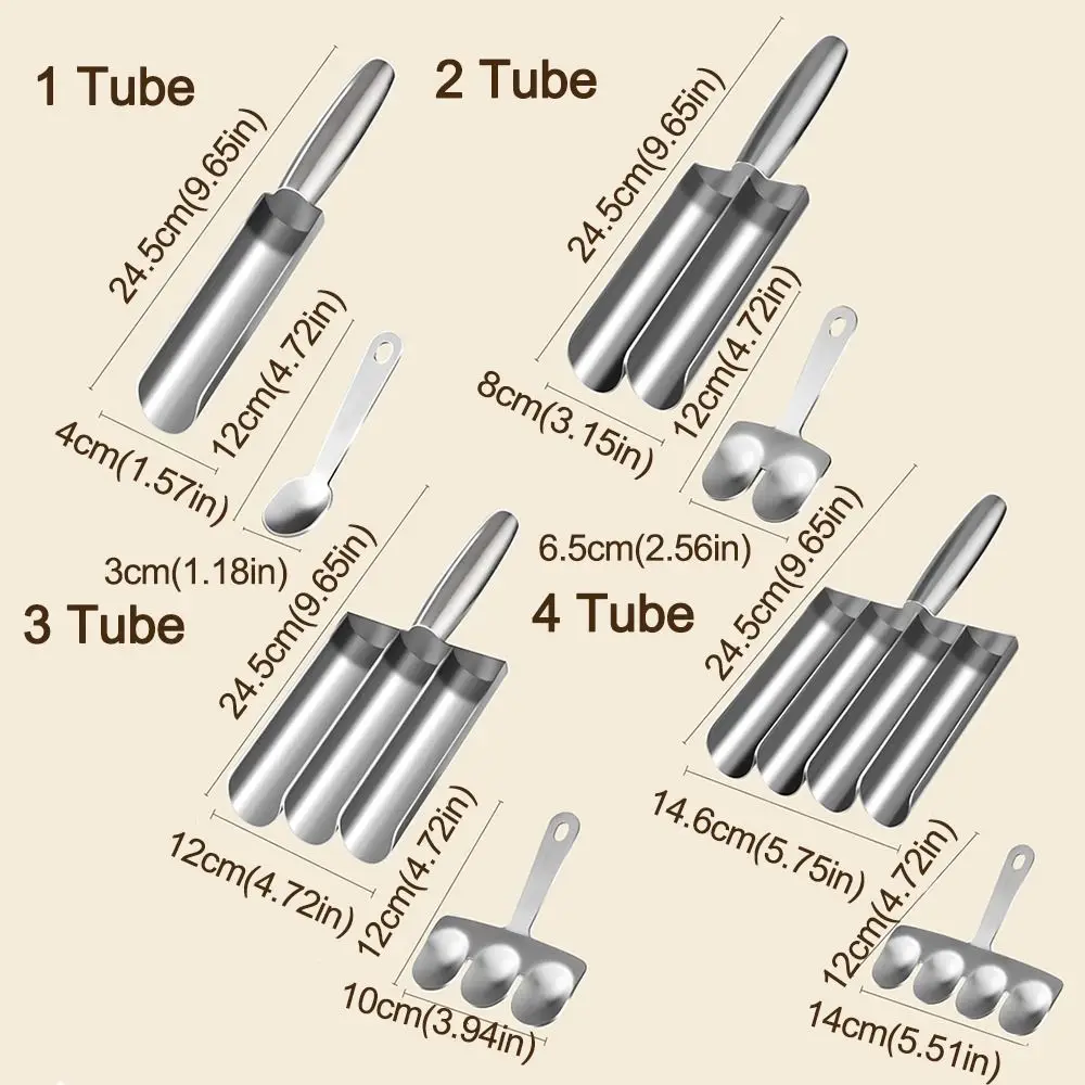 Stainless Steel Meat Making Ball Mold Easy-Release 1/2/3/4 Tube Manual Meatball Maker with Scoop Durable Meatball Maker Tool