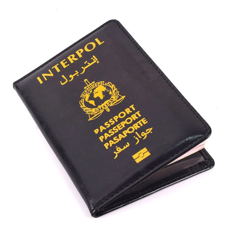 Fashion Men Women Leather Interpol Passport Cover Global Travel Accessories Passport ID Card Holder